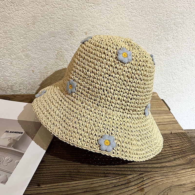 Nón cói rộng vành đính hoa nhỏ dễ thương thời trang đi biển mùa hè phong cách Nhật Bản dành cho nữ