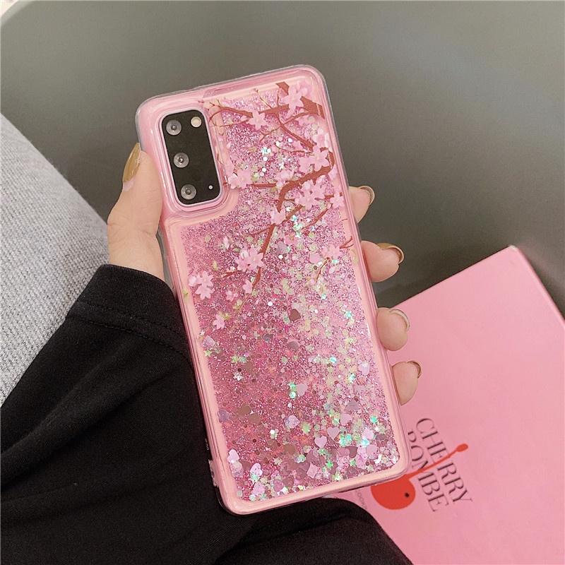 Ốp Lưng Kim TuyếN NướC HìNh Hoa ĐàO Cho Samsung Galaxy A12 A22 A32 A52 A52S A72 A10 A10S A20S A7 A8 A9 2018