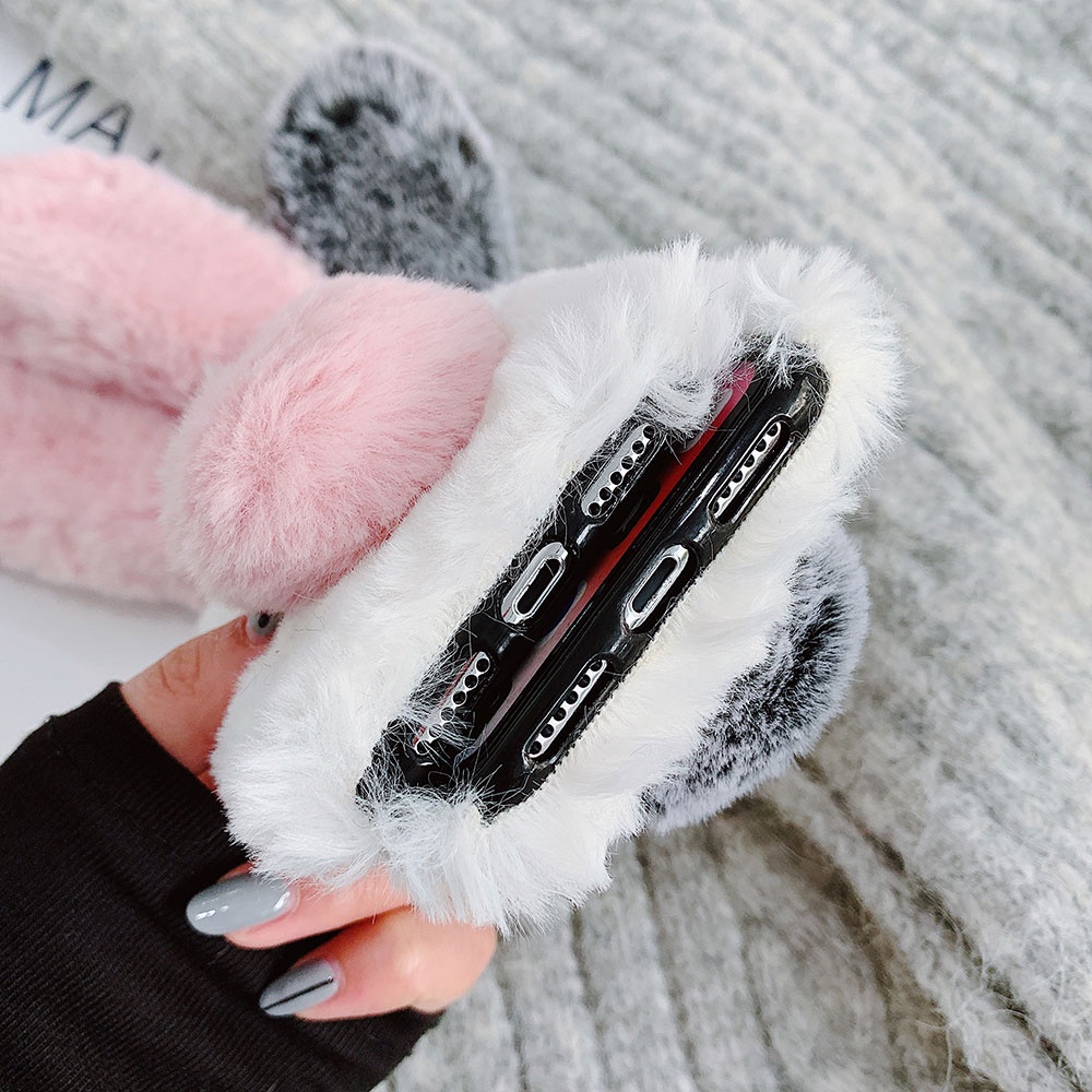 Ốp Điện Thoại Lông Nhung Hình Tai Thỏ Cho iPhone 13 Pro Max 12 Mini 11 Pro Max XS Max X XR SE 6 6S 7 8 Plus