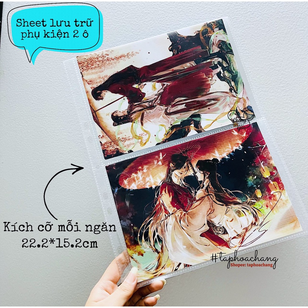 Sheet đựng postcard, card bo góc, card kpod, thẻ bài, ảnh, phụ kiện sách 2 ô, khổ A4 - Trang sheet lưu trữ A4 2 ngăn