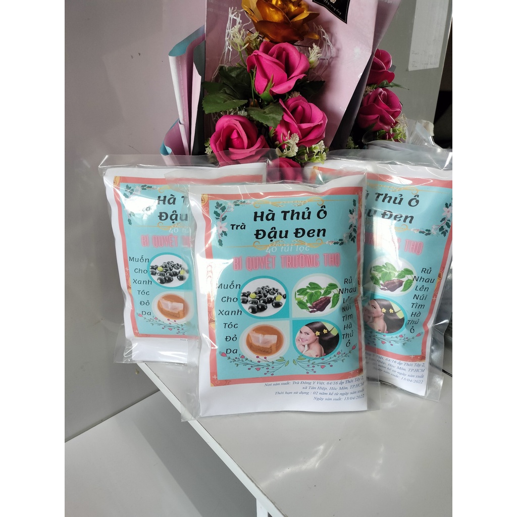 Trà Hà Thủ Ô - Đậu Đen, xanh tóc, đỏ da, thanh nhiệt, bí quyết trường thọ, 1 bịch - 40 Túi Lọc
