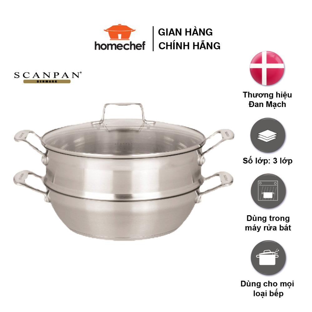 Nồi/Chảo inox kèm xửng hấp Scanpan Impact dùng bếp từ 28cm, đáy 3 lớp, an toàn trong máy rửa bát - 71122810