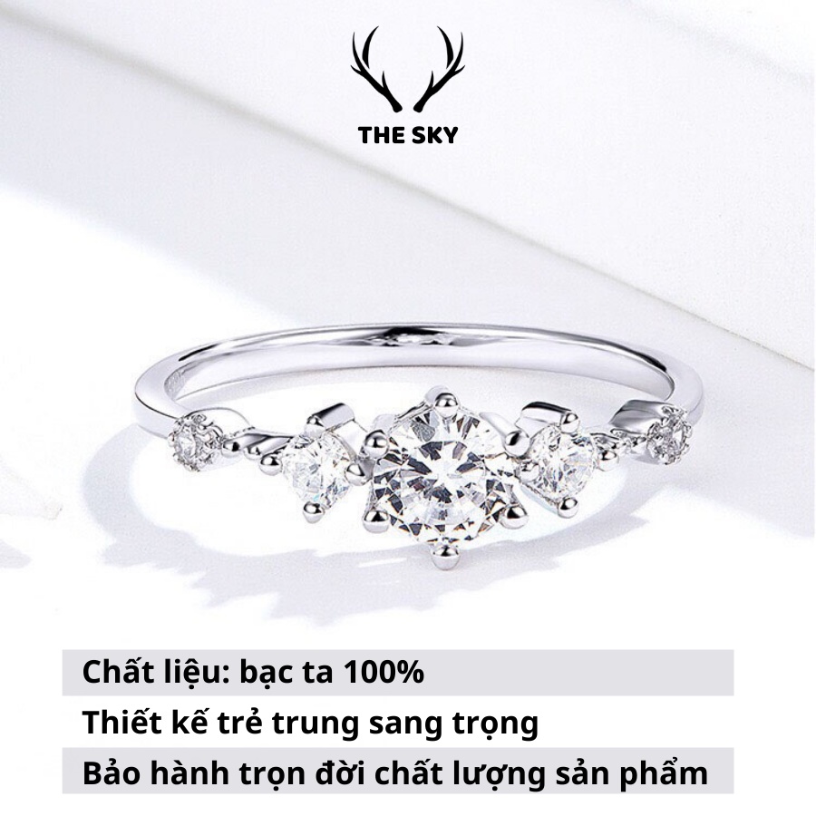 Nhẫn bạc nữ THE SKY NB04 phối 5 đá Ori tinh tế nhẹ nhàng sáng lấp lánh, nhẫn nữ đính đá đẹp kiểu dáng đơn giản