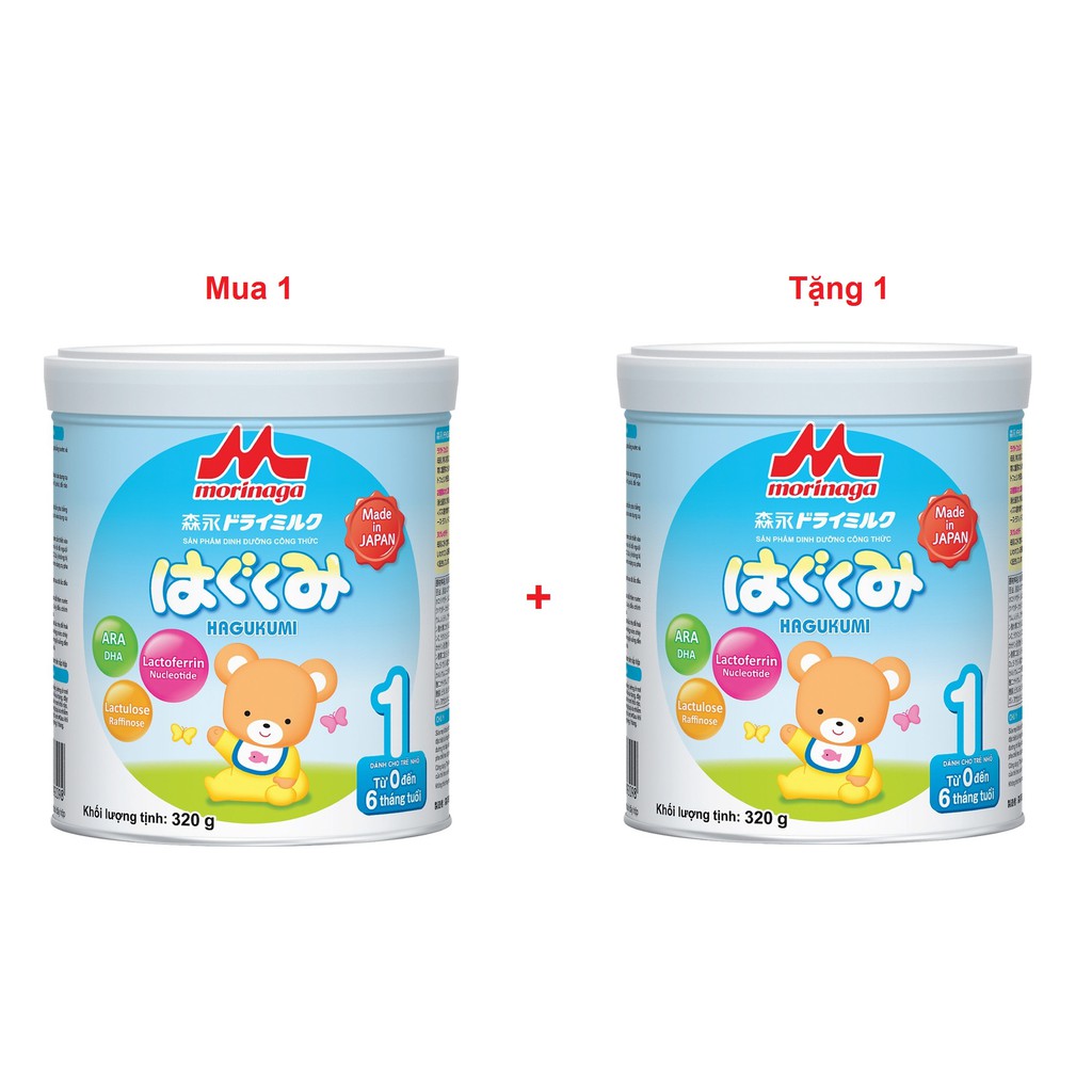 Sữa Morinaga Hagukumi số 1 320g cho bé T036, mua 1 lon tặng 1 lon cùng loại, date 03/2022