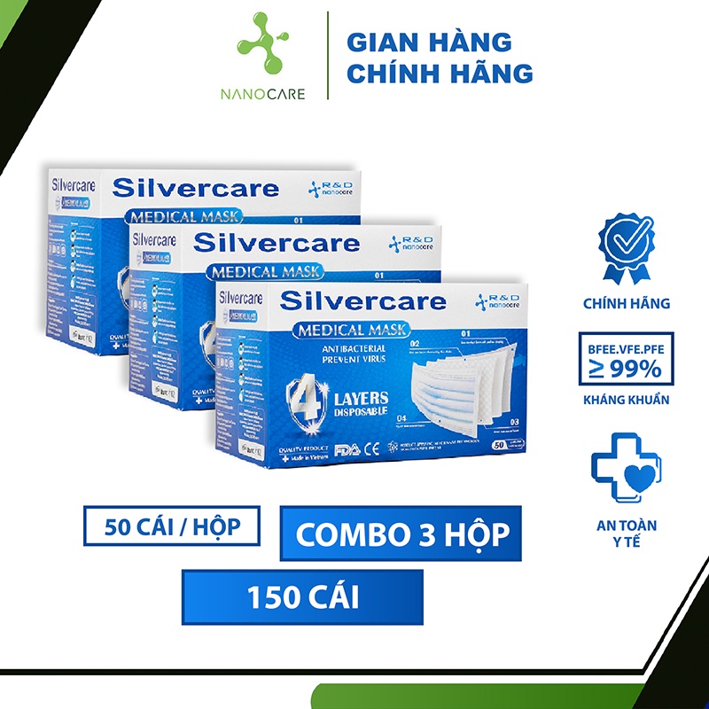 Khẩu trang y tế kháng khuẩn 4 lớp SILVERCARE -  Hàng chính hãng Nanocare R&D
