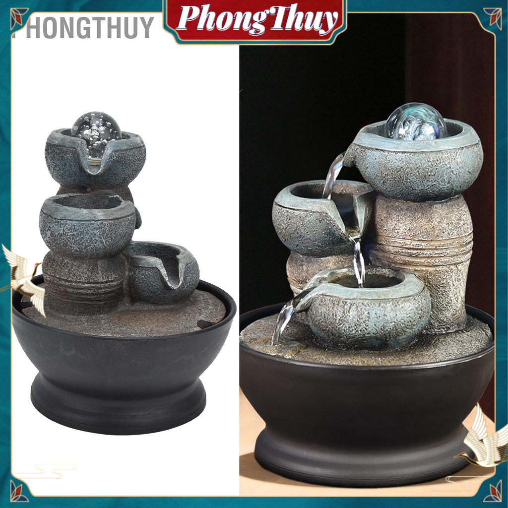 Thác nước Phong Thủy - Đài phun nước để bàn trong nhà với đèn LED cho quà tặng trang trí văn phòng