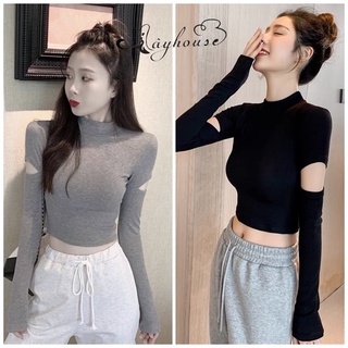 Áo Thun Crotop Tay dài Xẻ Tay Áo phong cách