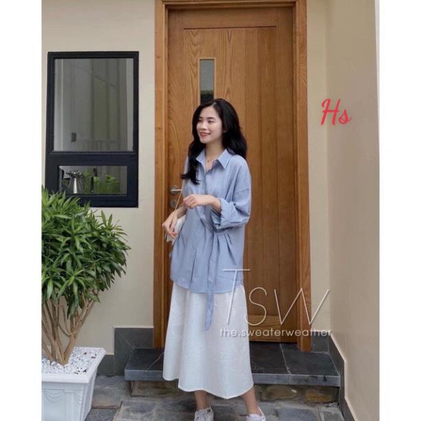 Áo sơ mi lụa thắt nơ bụng dài tay  915 | BigBuy360 - bigbuy360.vn