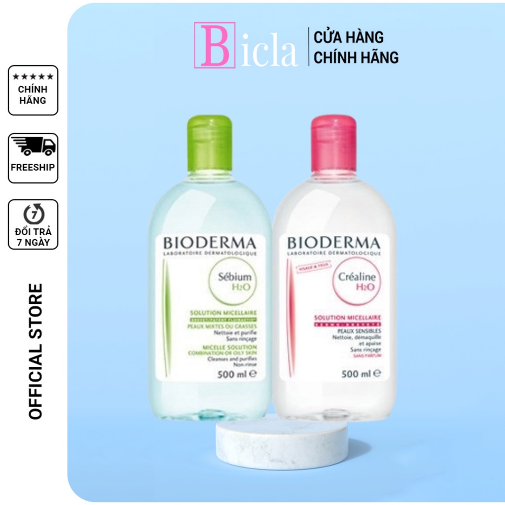 Nước tẩy trang Bioderma 500ml chính hãng crealine sebium h2o cho da dầu nhạy cảm bioderma 100ml