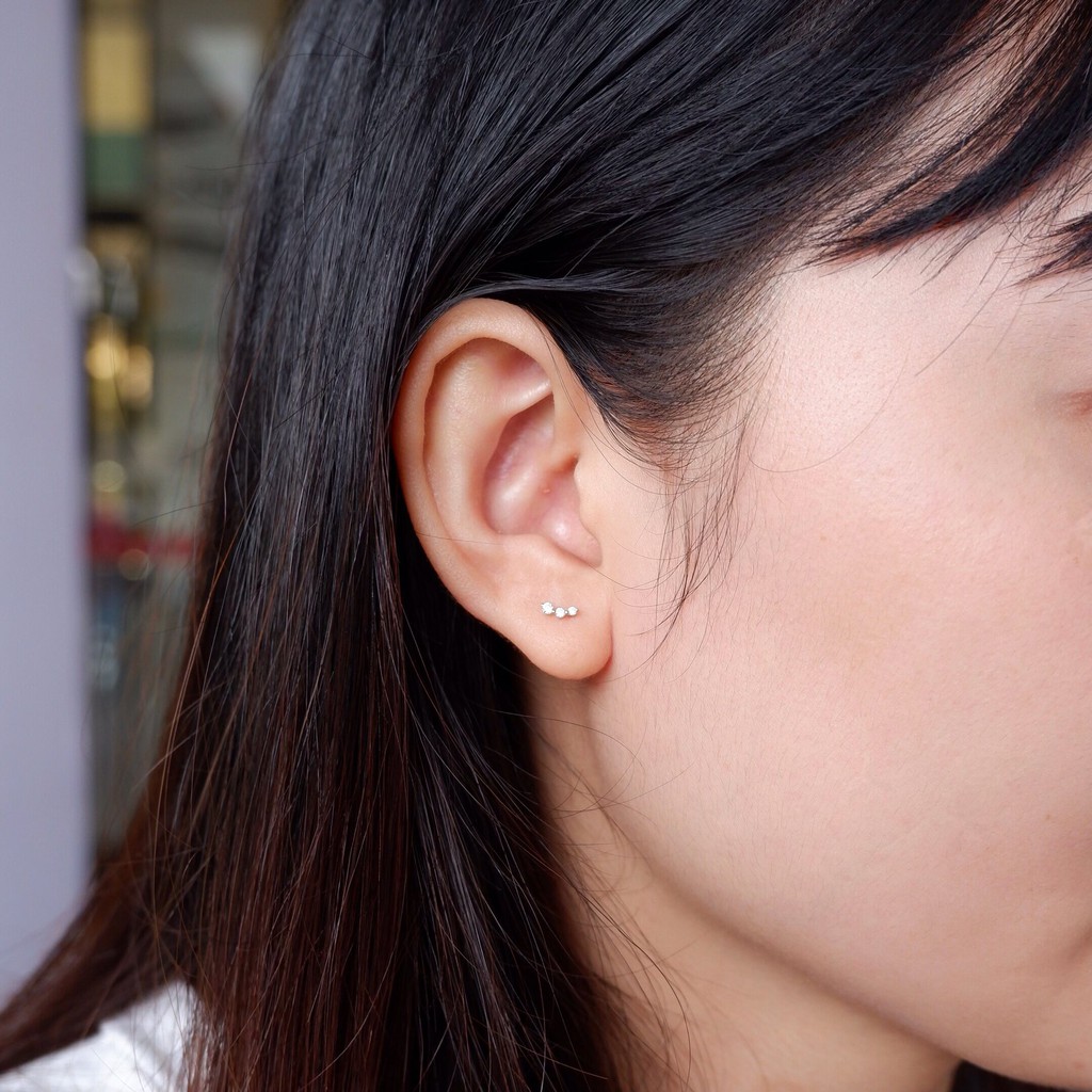 Hoa tai bạc 3 viên nhỏ ESTELLE