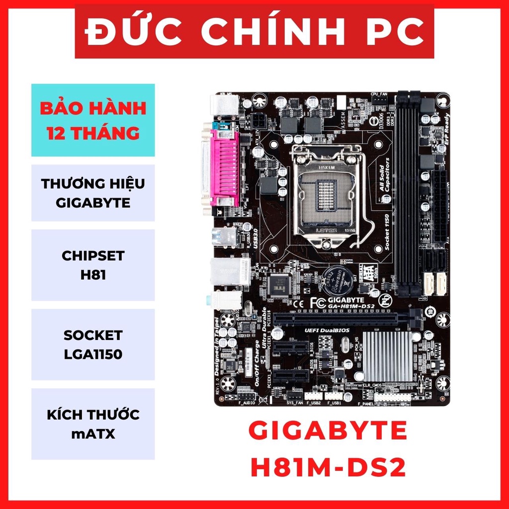 Main Máy Tính Gigabyte H81M-DS2 Fullbox, Siêu Đẹp - Bảo Hành 12 Tháng