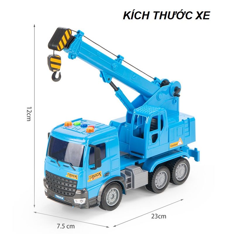 Xe cẩu móc mini đồ chơi trẻ em mô hình xe ô tô có âm thanh và đèn nâng hạ và kéo dài cần móc