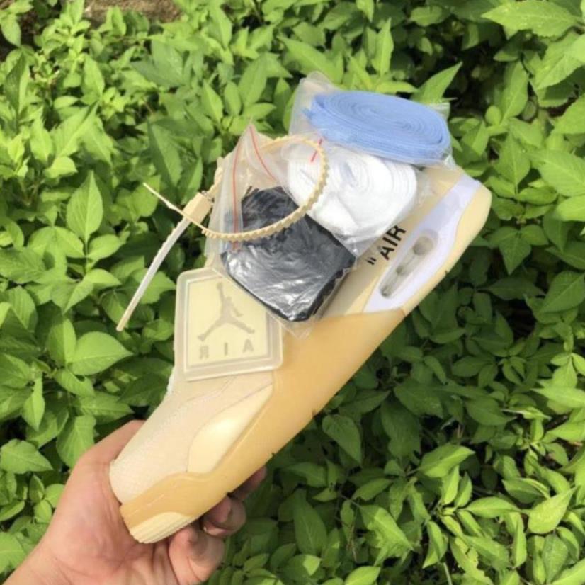 Giày air jordan 4 retro off white kem , Giày sneaker JD4 màu kem siêu hot mới nhất