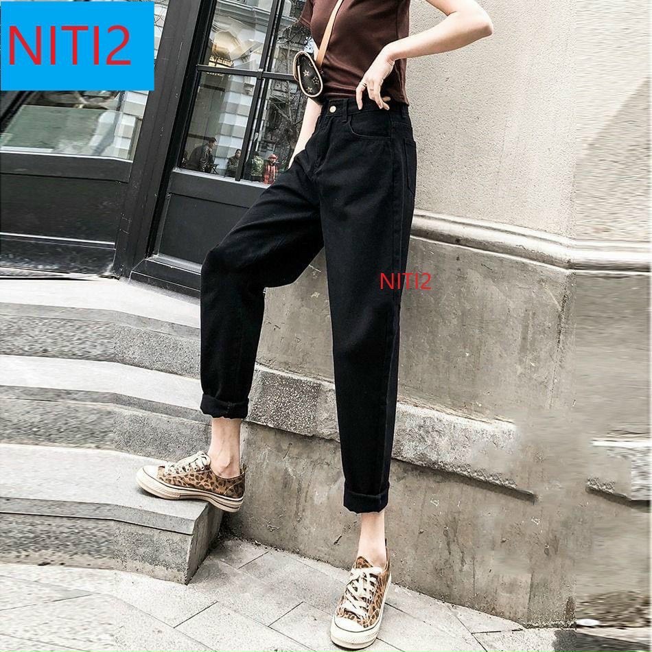 Quần bò nữ cạp cao dáng baggy đẹp phong cách Hàn Quốc
