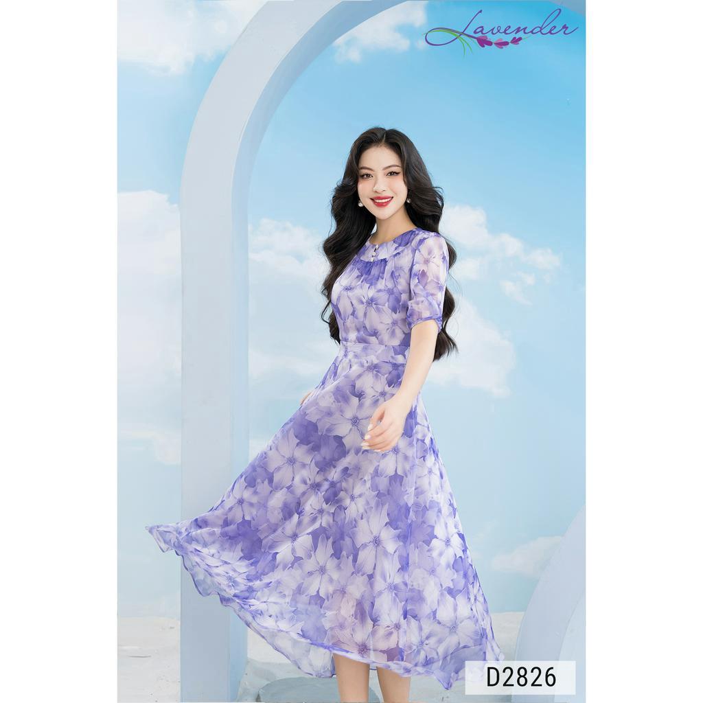 Đầm công sở thiết kế LAVENDER màu tím vải tơ mềm cổ tròn D2826