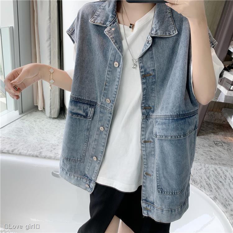 [Nhập WACB22 - giảm 35K đơn 120K] Áo khoác denim không tay dáng rộng xinh xắn theo phong cách hàn quốc | BigBuy360 - bigbuy360.vn