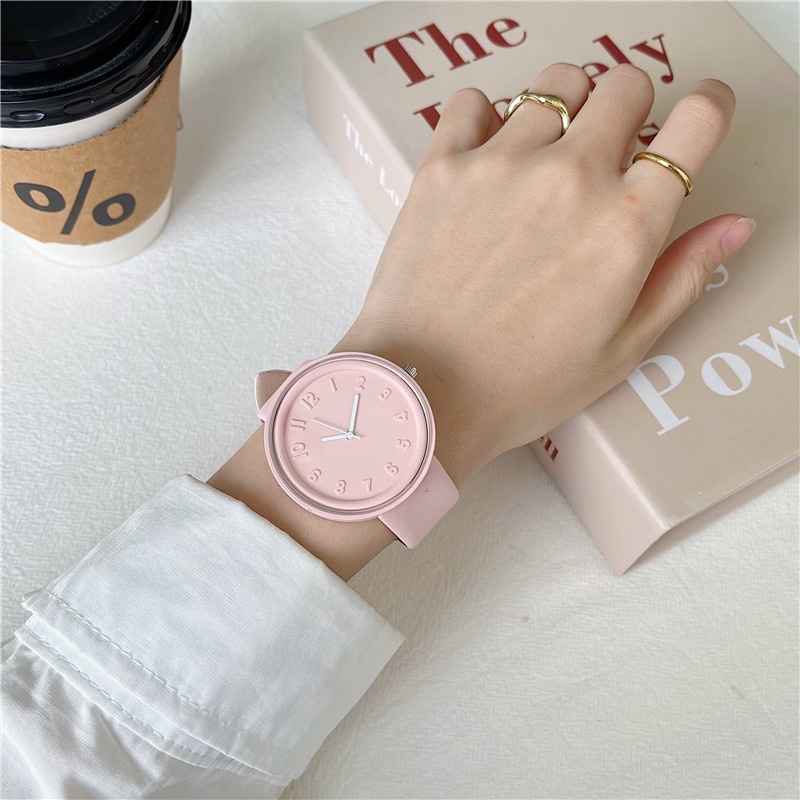 Đồng Hồ Đeo Tay Màu Sắc Macaron Thiết Kế Đơn Giản Thanh Lịch Phong Cách Retro Cho Nữ