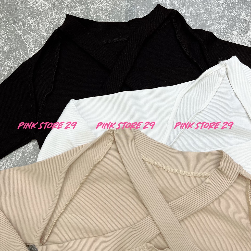Áo Croptop Tay Dài PINKSTORE29 Dáng Ôm Body Hở Vai Dây Chéo Cổ A5454