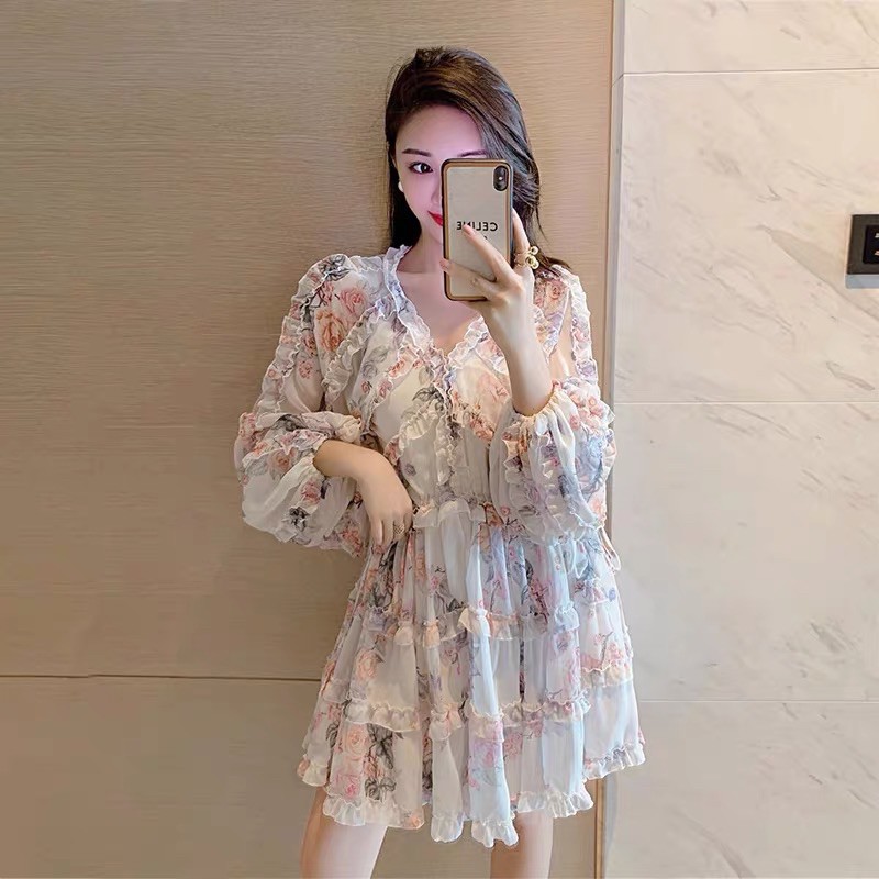 đầm voan hoa cột eo thiết kế qccc
