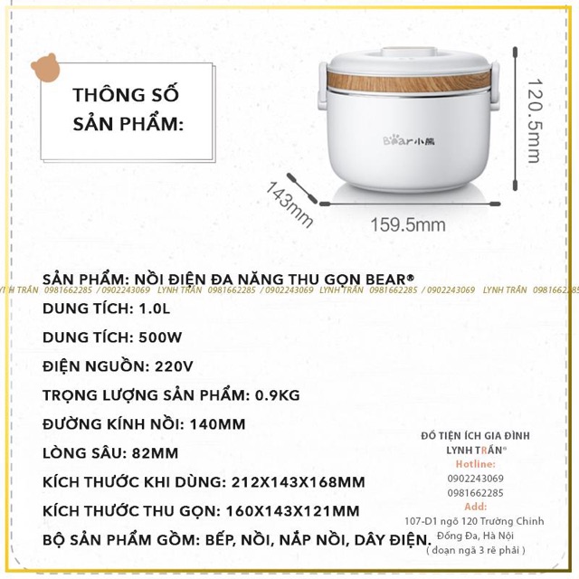 NỒI ĐIỆN ĐA NĂNG THU GỌN BEAR®️CHÍNH HÃNG GIÁ TỐT