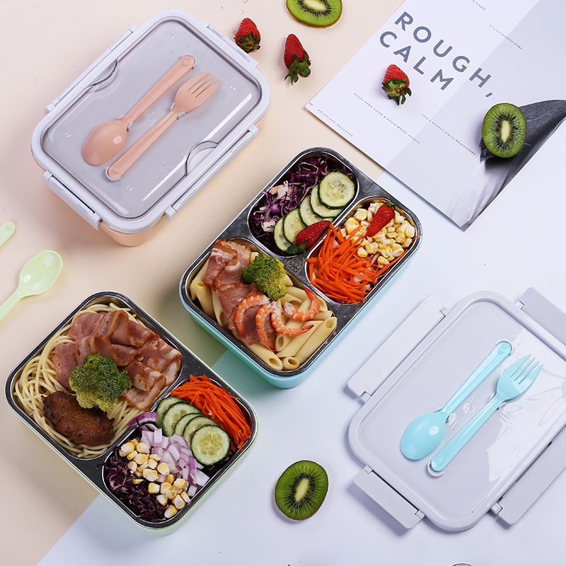 Hộp đựng cơm 3 ngăn lõi inox 304 không gỉ siêu bền,hộp cơm văn phòng giữ nhiệt No 7054