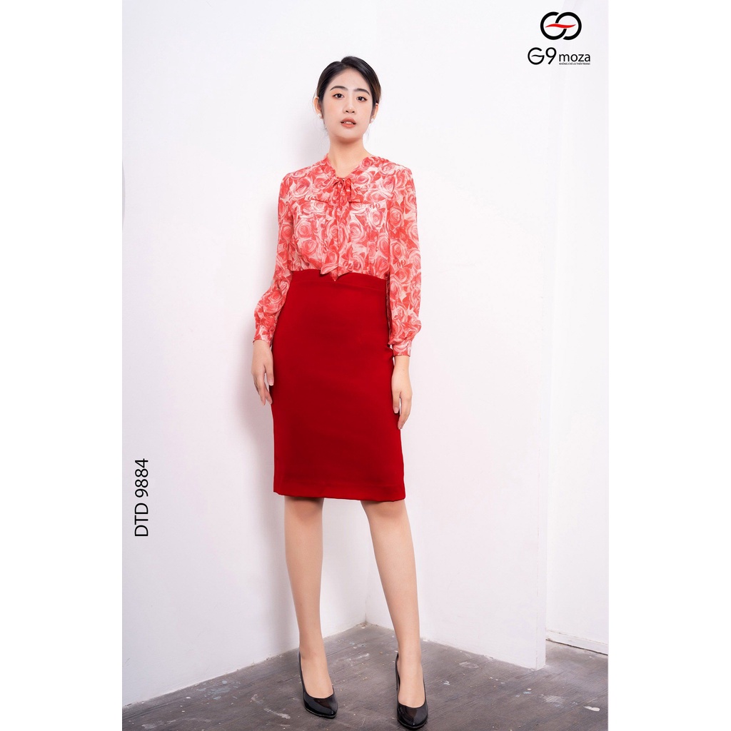 Đầm ôm 2 lớp 9884 G9moza với chất liệu Thô hàn phối cát tạo phong cách Đi chơi, công sở Trẻ trung, thanh lịch