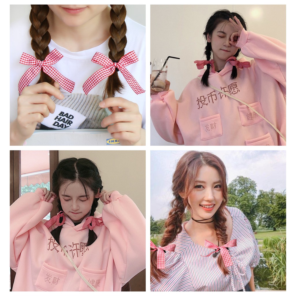 Cột Tóc Đính Nơ Ruy Băng Caro Lớn Style Ulzzang Hàn Quốc Hot Trend