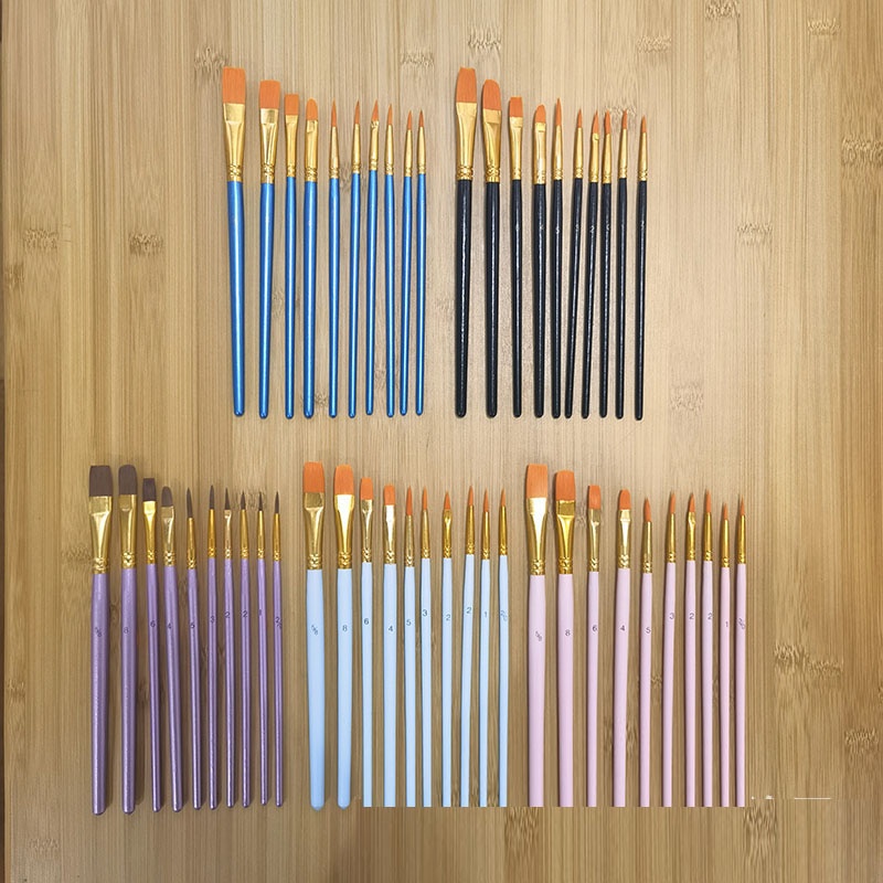 Set 10 Cọ Vẽ Màu Nước Tay Cầm Bằng Gỗ Lông Nylon DIY