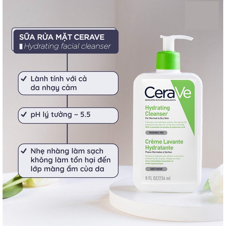 Sữa Rửa Mặt Cho Da Thường/ Da Khô Cerave Hydrating Facial Cleanser 236ml (For Normal To Dry Skin)