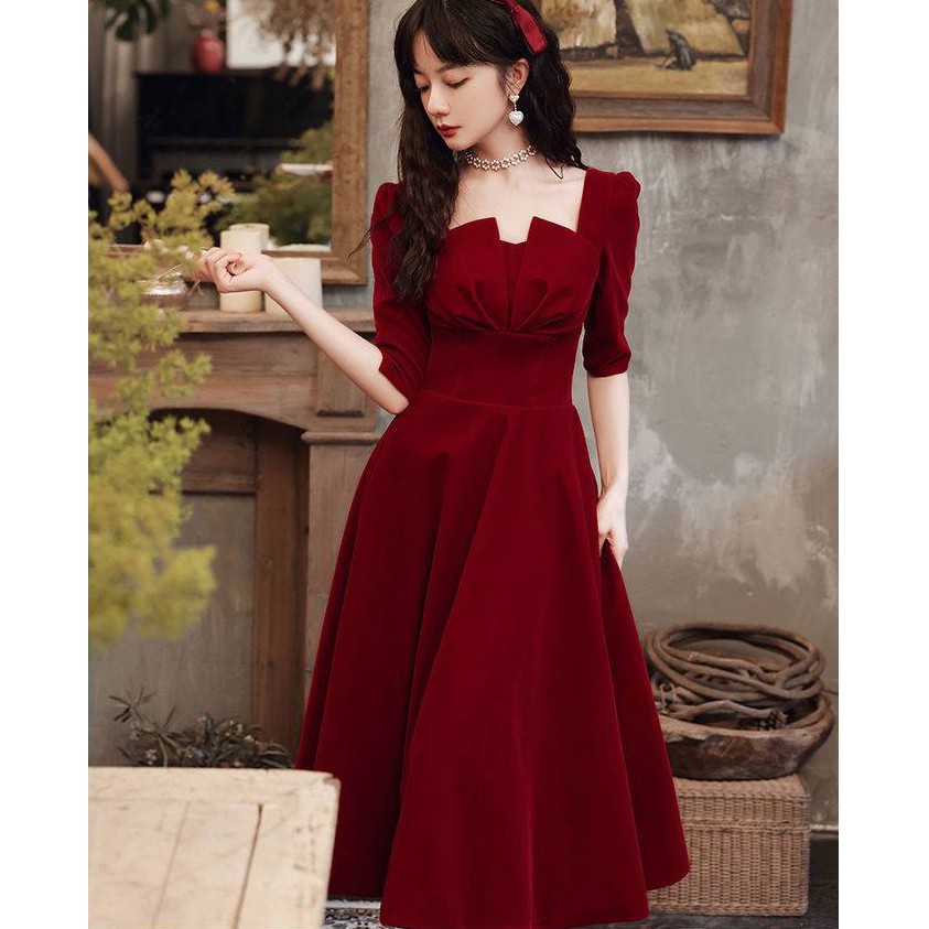 Đầm dự tiệc Đầm trắng dự tiệc sang trọng dáng xòe màu đỏ tay dài dự tiệc dạo phố, cà phê, hẹn hò noel ,đi làm thời trang | BigBuy360 - bigbuy360.vn