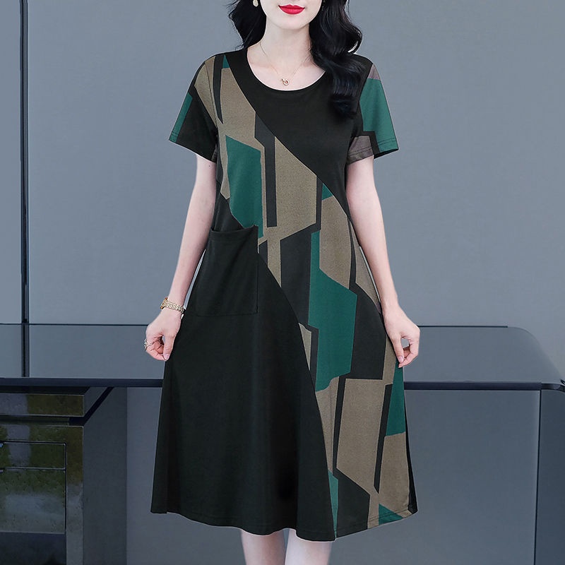Đầm Dáng Rộng Che Bụng Phối Màu Tương Phản Kiểu Phương Tây Thời Trang 2022 Cho Nữ