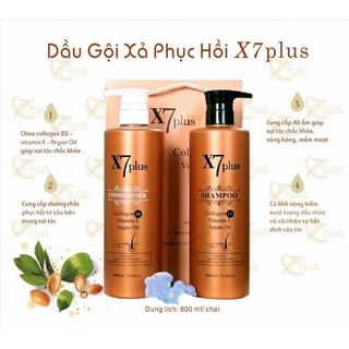 Bộ dầu gội, dầu xả X7 Plus . 800ml x2. Phục hồi tóc mềm mượt. chống rụng kích mọc tóc. collagen x2