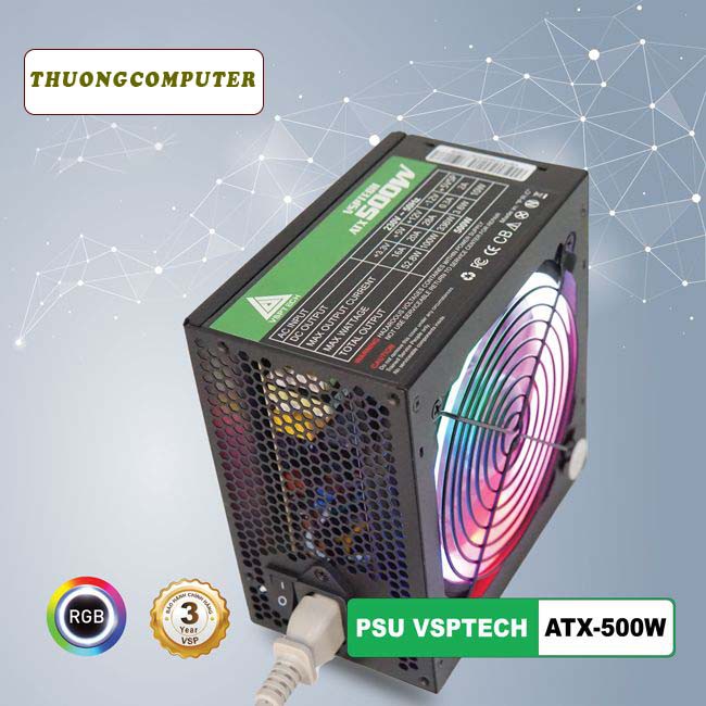 [Chính Hãng] Nguồn VSP Công Suất Thực 500W Led RGB Full Box - Kèm Dây Nguồn Bảo Hành 36 Tháng