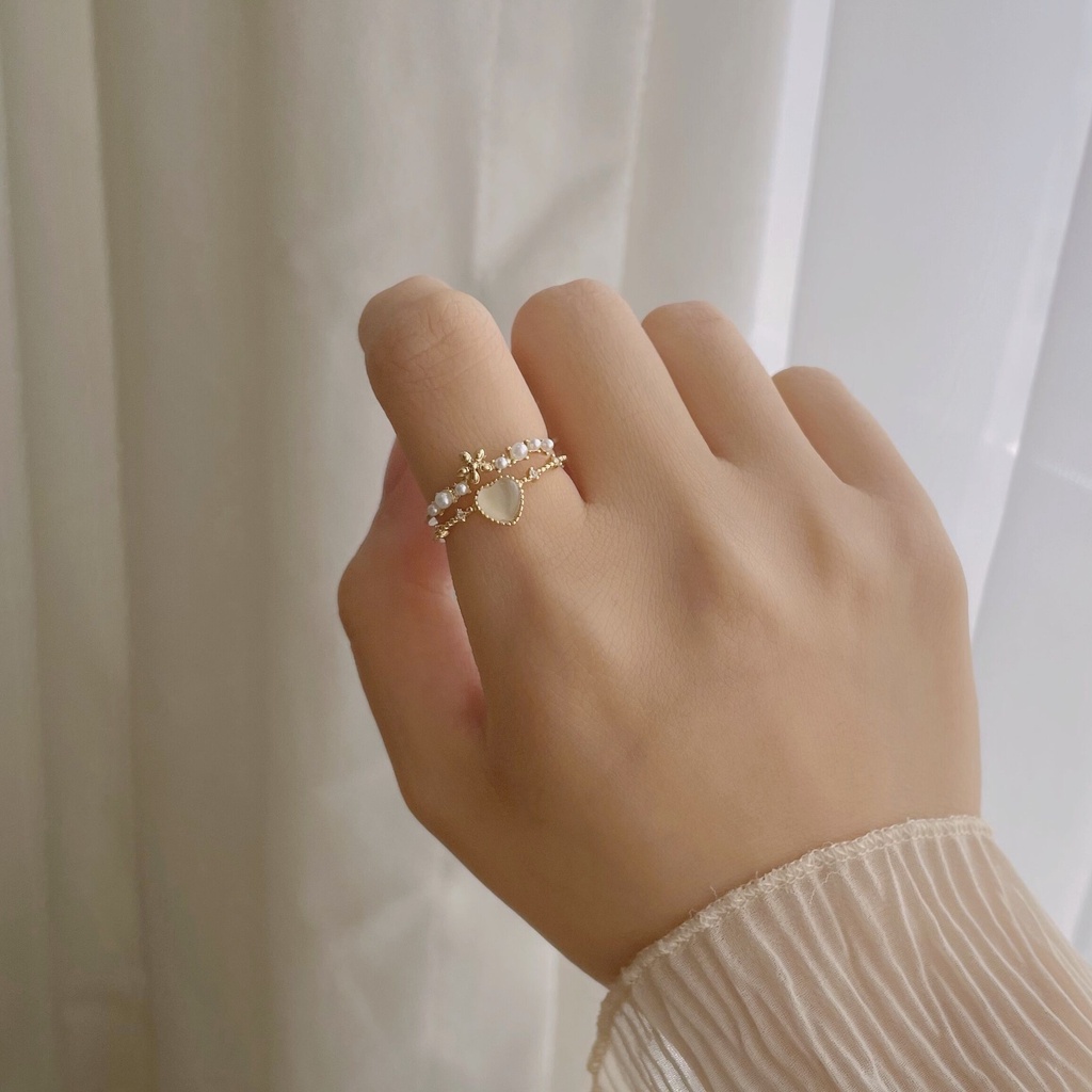 Nhẫn Dodder đính đá opal hình hoa / trái tim thanh lịch thời trang cho nữ
