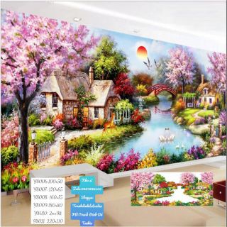 Tranh đính đá phong cảnh hồ thiên nga y8010 : 2m x 98