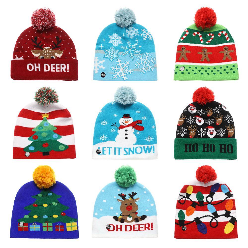 Mũ Len Beanie Có Đèn LED Chủ Đề Giáng Sinh