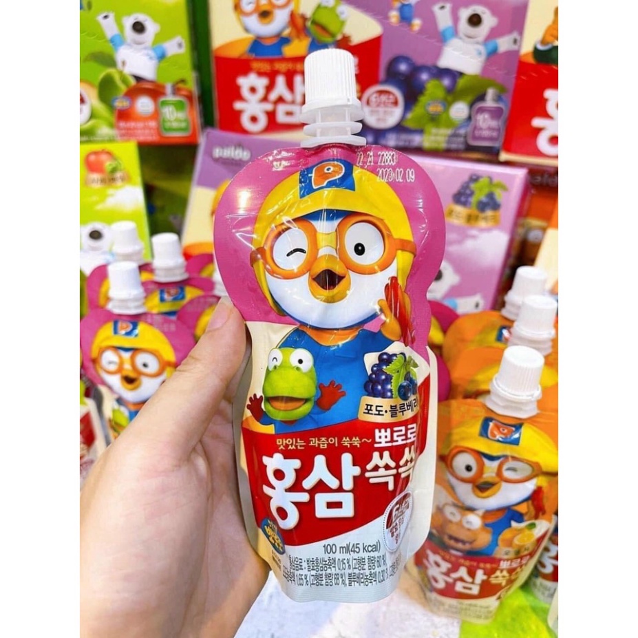 Nước Hồng Sâm Trái Cây PORORO HÀN QUỐC Hộp 10 gói 100ml đủ vị