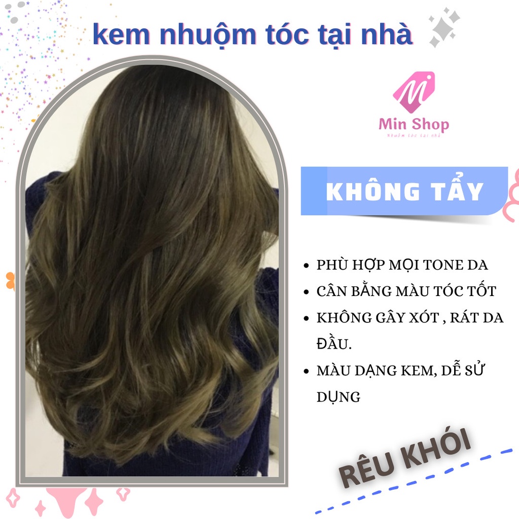 Thuốc nhuộm tóc màu rêu khói, tặng kèm oxy trợ dưỡng và bao tay