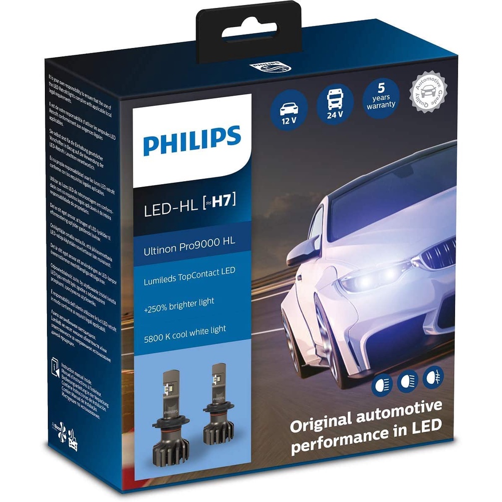Đèn pha Philips Ultinon LED Pro9000 Chân H4-H7-H11-HB3/4-HIR2-HS1-13,2V/18W