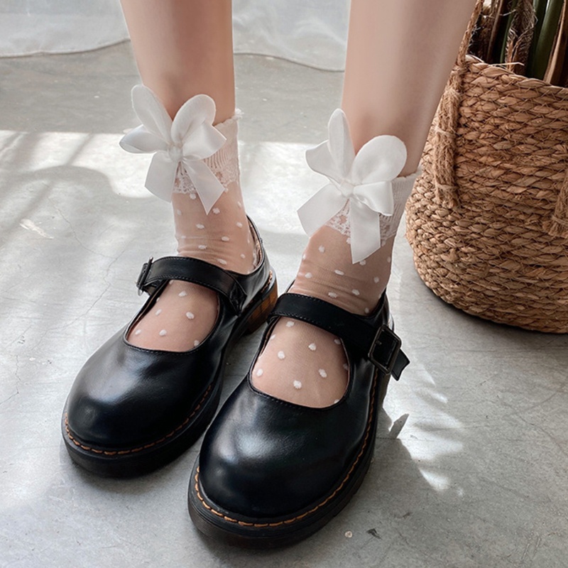 Vớ Sợi Pha Lê Trong Suốt Phối Tai Thỏ Phong Cách Lolita