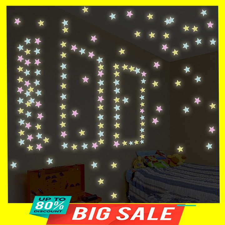 Combo 5 ngôi sao phản quang phát sáng dán tủ dán tường 3x4cm