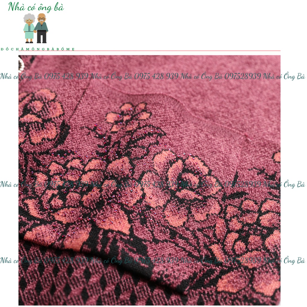 Áo len thêu hoa cardigan cho bà mùa đông, áo khoác mùa đông cho bà cho mẹ trung niên