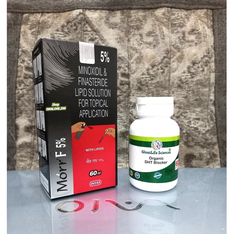 Sản phẩm thoa ngoài mọc tóc Morr F5% minoxidil & Finasteride  Ấn Độ, và Viên Uống Organic DHT Blocker  Nam giới rụng tóc