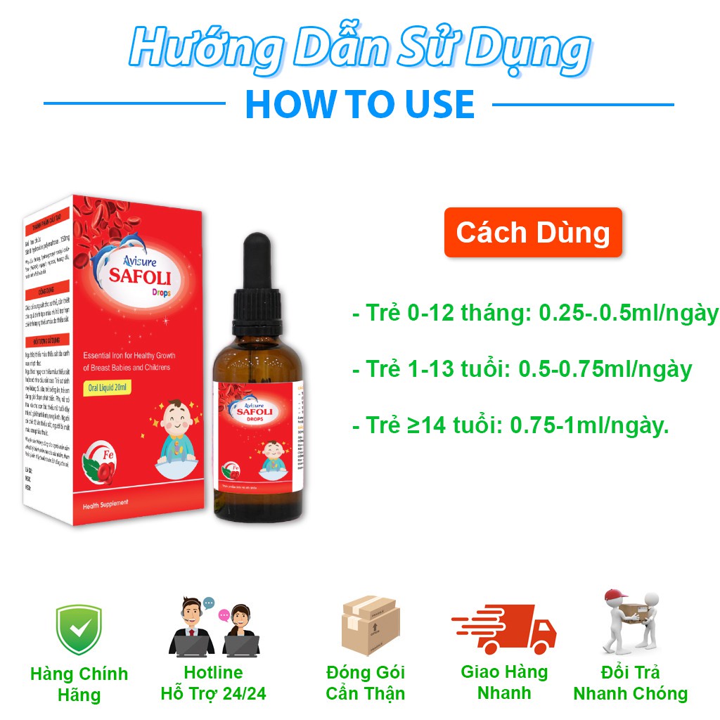 Siro Avisure Safoli Drops - Bổ Sung Sắt, Hỗ Trợ Giảm Tình Trạng Thiếu Máu, Giảm Mệt Mỏi Ở Bé