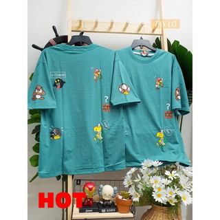 Áo thun tay lỡ unisex nấm Mario xanh lá