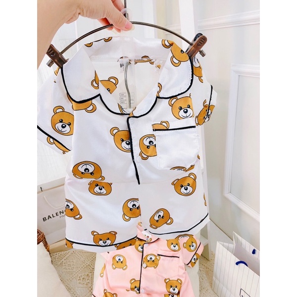 Bộ lụa pyjama gấu cho bé trai bé gái