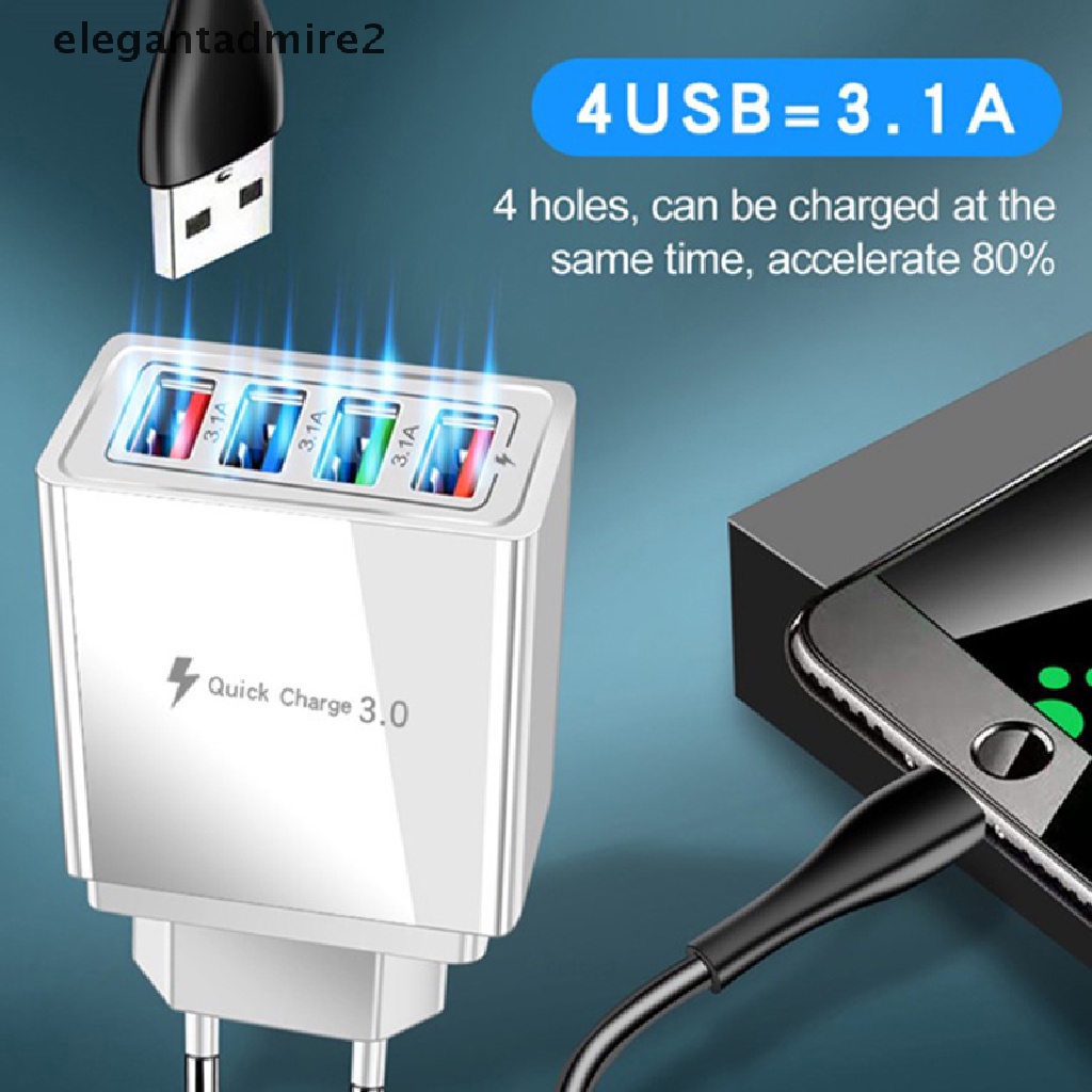 Củ Sạc Nhanh 4 Cổng USB US EU UK 5V Gắn Tường Thông Dụng Cho Điện Thoại