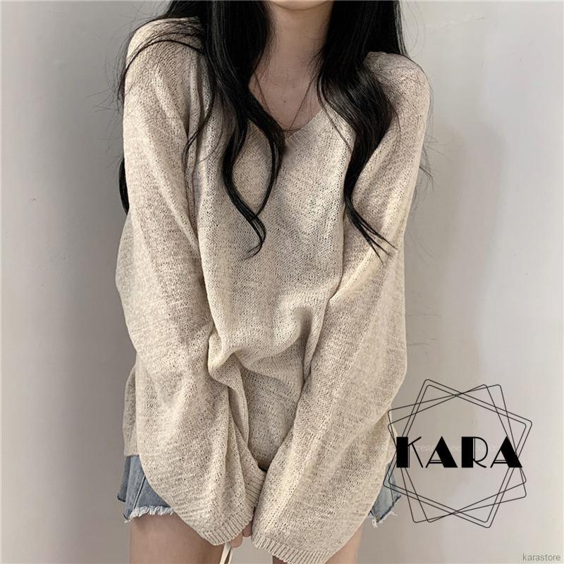 Áo sweater tay dài mỏng dáng rộng chống nắng thời trang mùa hè cho nữ