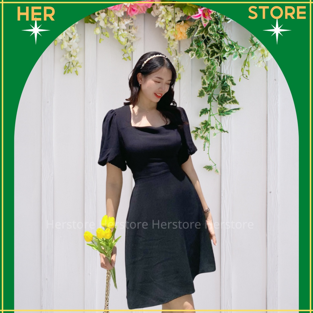 ĐẦM THIẾT KẾ DÁNG XÒE THẮT NƠ CỔ VUÔNG-HERSTORE