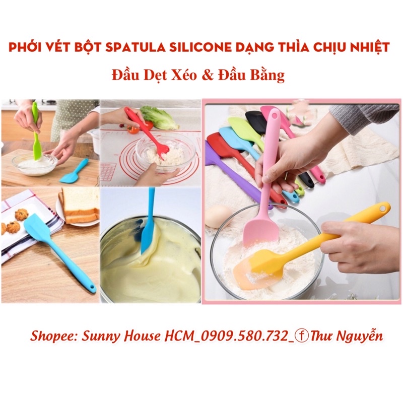 Phới dẹt vét bột Spatula Silicone dạng thìa đúc chịu nhiệt (Cây vét trộn bột silicon)